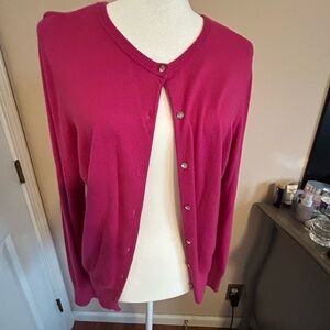 Ann Taylor Magenta Button-Front Cardigan